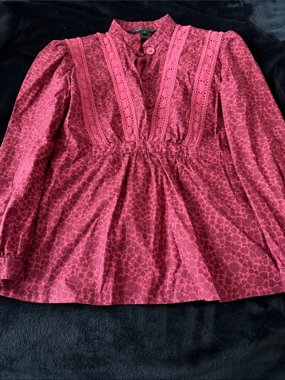 Marc Jacobs Rose Red Floral Jacquard Blouse